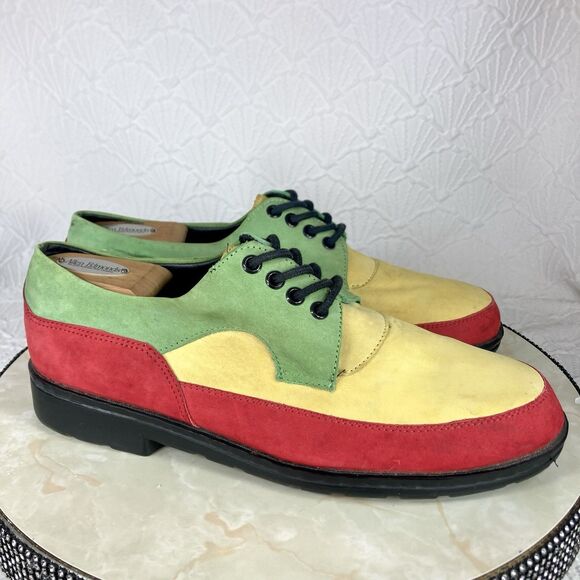 Wild Pair Vintage Color Block Shoes Mens 10.5 80s Faux Suede Rockabilly Oxfords - Picture 1 of 13